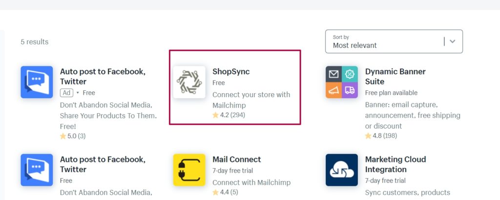Приложение ShopSync в библиотеке Shopify